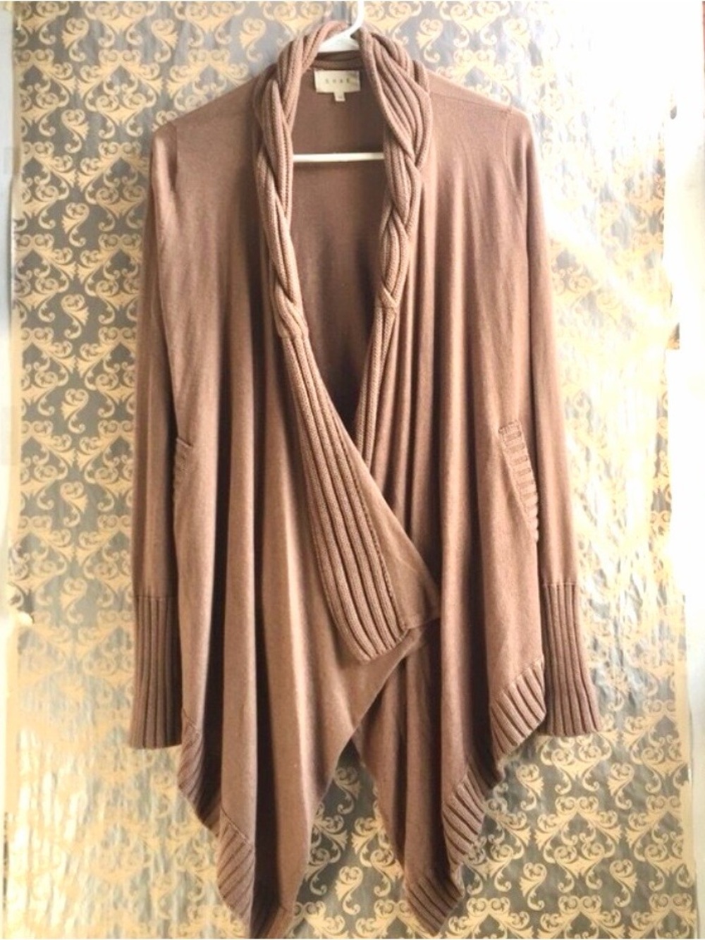 Anthropologie Shae Oversized Waterfall Cardigan Brown Boho Open Front Medium